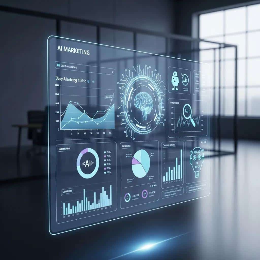 AI technology visualizing data analytics for digital media marketing