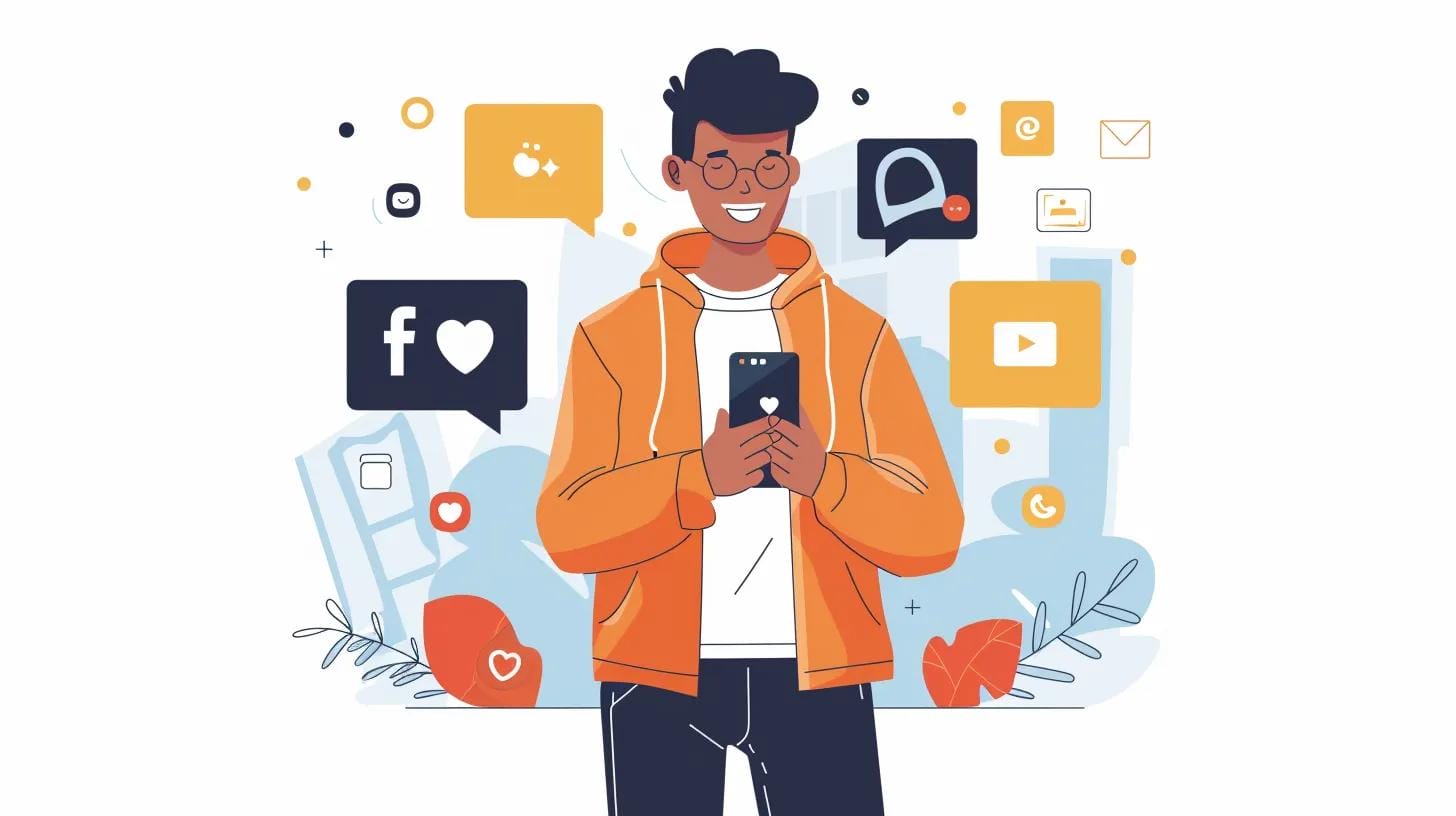 Small business owner engaging with customers on social media using a smartphone